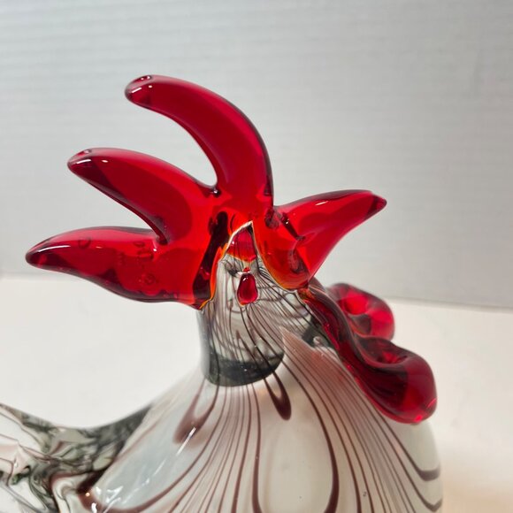 Handcrafted Glass Rooster Figurine With Red Comb & Tail Accents - Picture 4 of 9